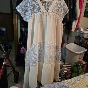 POL Cream and White Lace Maxi Dress
